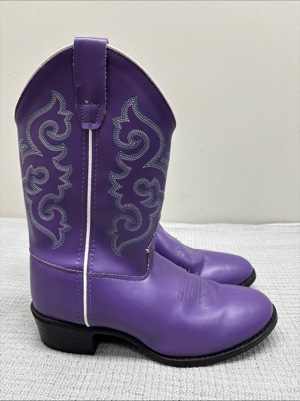 Old West Cowboy Boots Stitching Pull Straps PVC Purple VR9125 Girls SZ 3 D